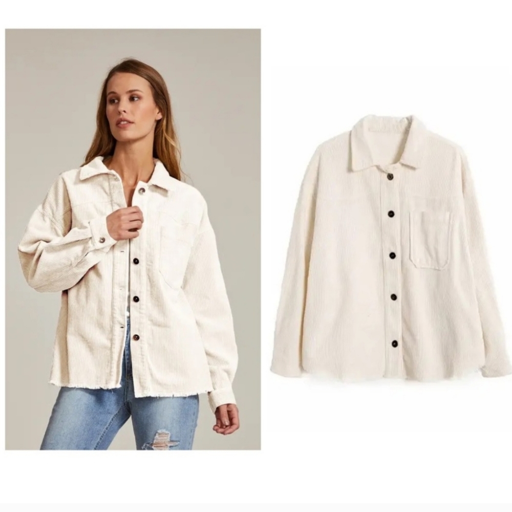 Women's NWOT Cream Corduroy Button Up Jacket